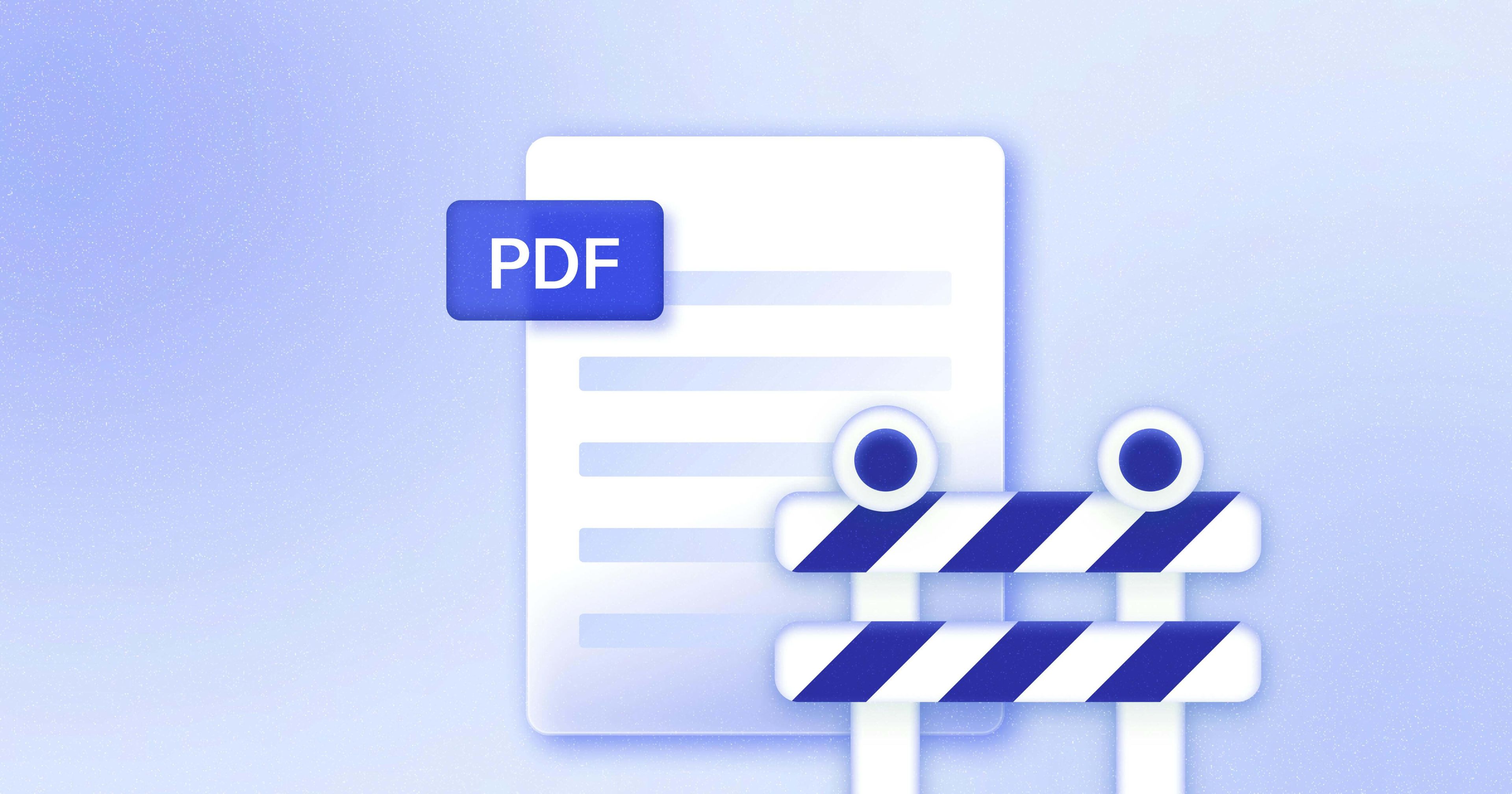 A PDF document behind a road barrier sign.