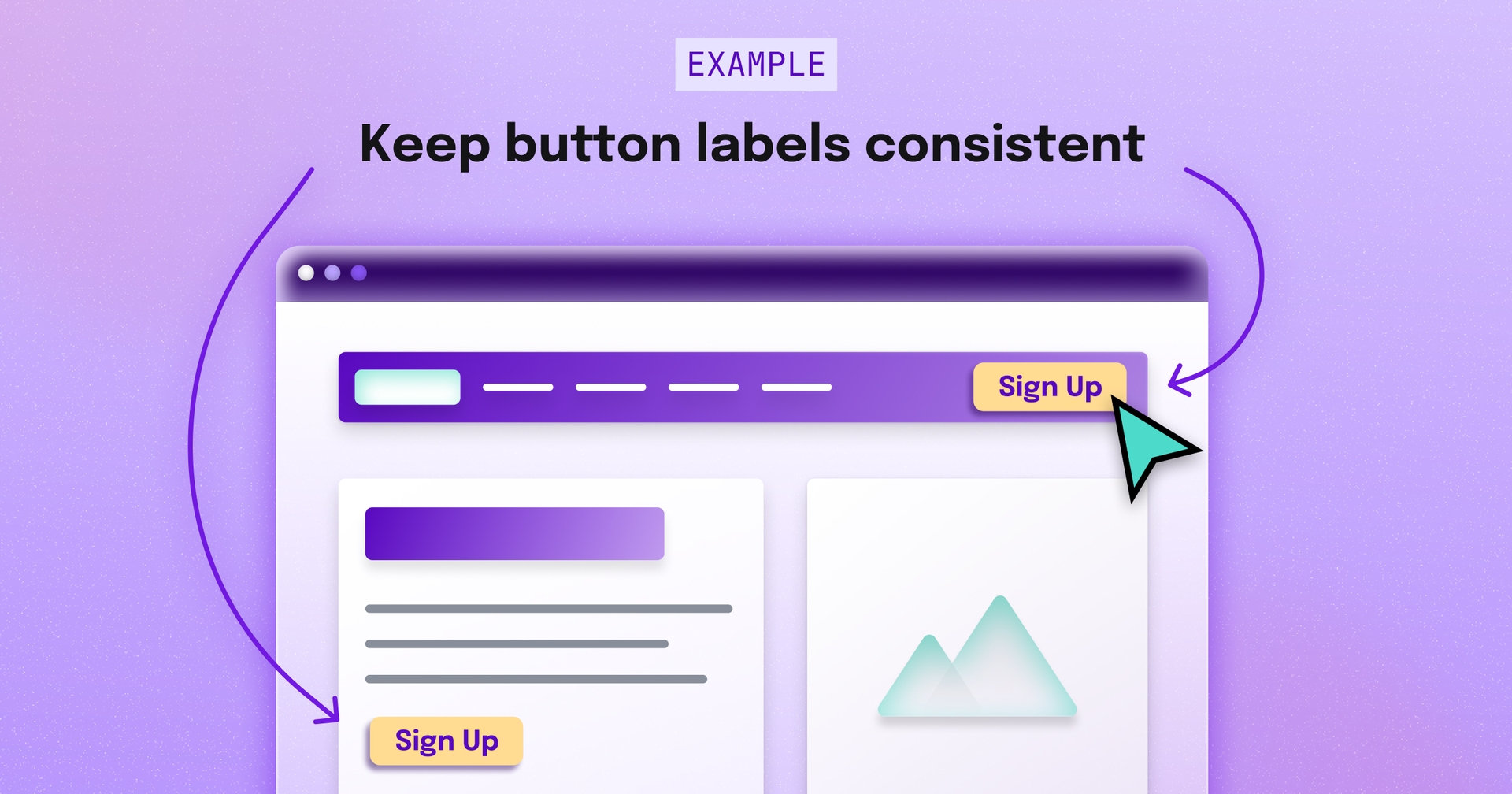 A stylized browser that shows all CTA buttons with the same label: Sign Up