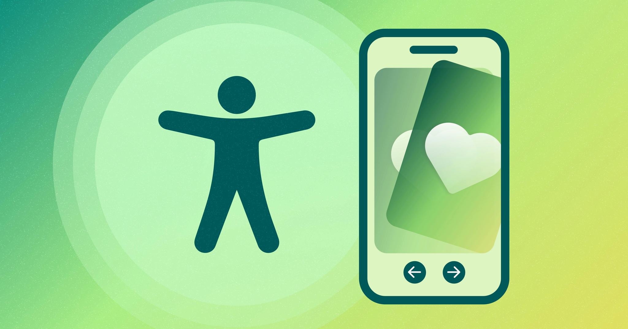 Accessibility symbol next to a smartphone displaying an image of a heart.