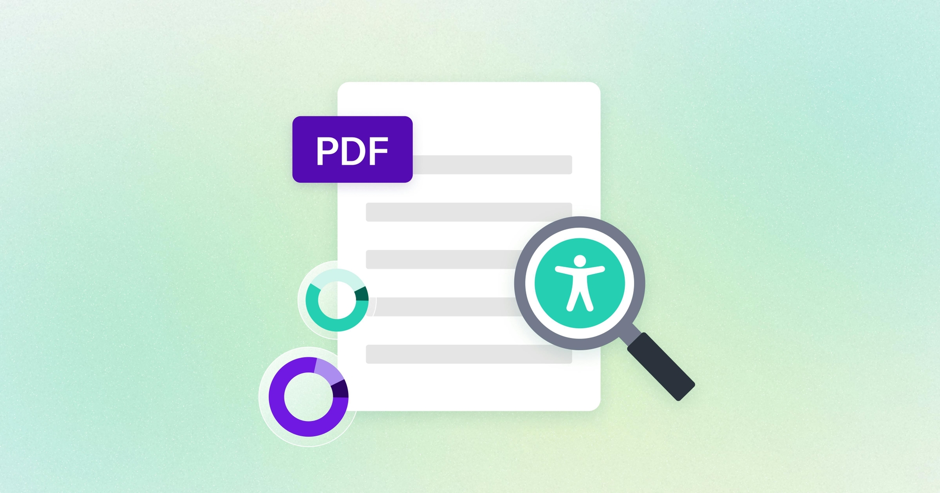 A blank PDF is shown with the accessibility symbol in the middle of a magnifying glass.