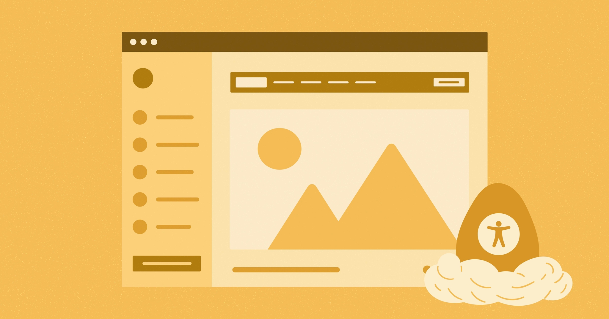 A web browser with mountains and a moon. Next to the web browser is an egg with the accessibility symbol. 