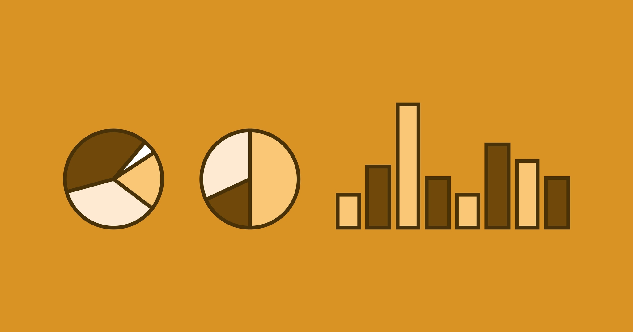 Stylized versions of pie charts and bar graphs