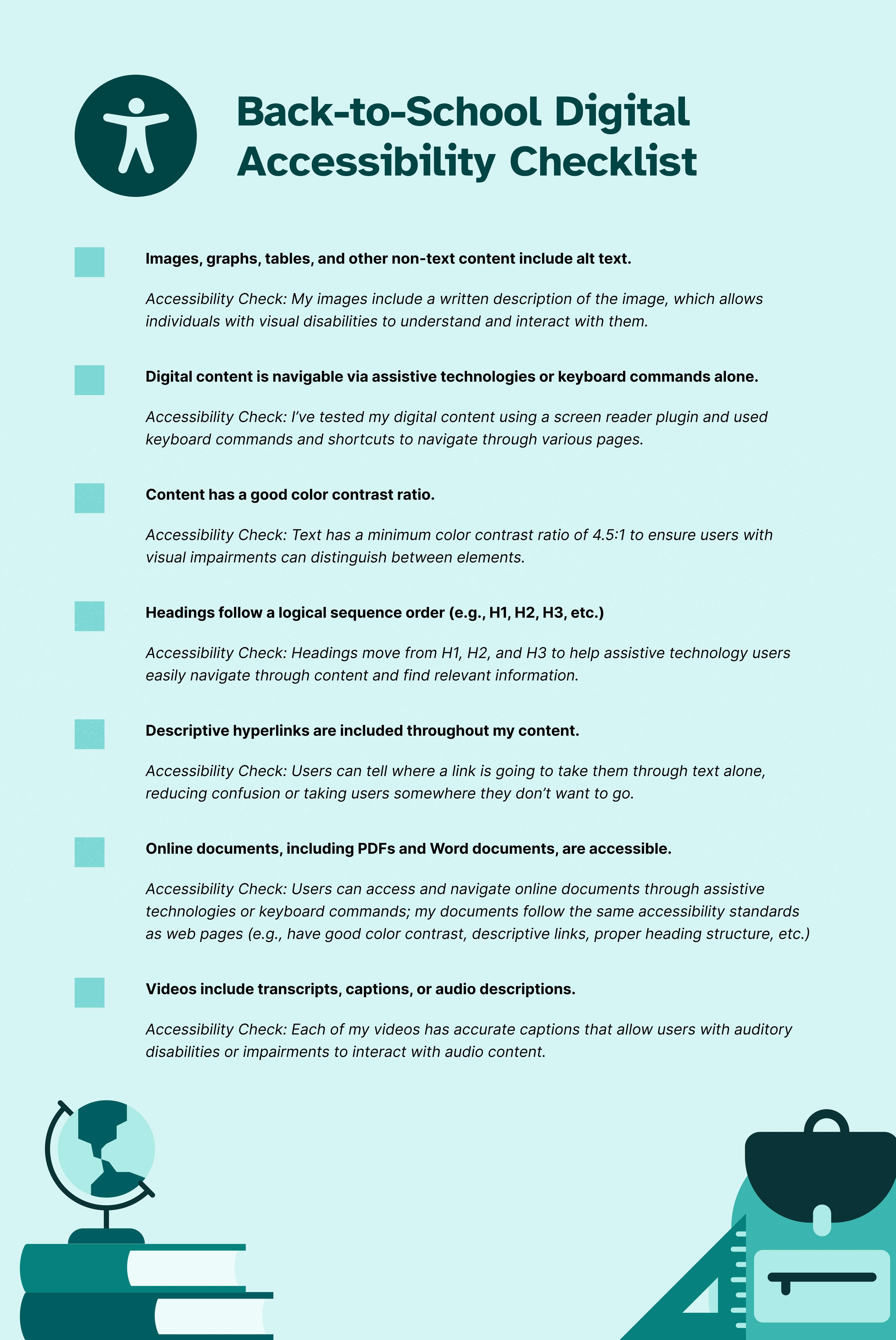 Checklist that reads 'back-to-school digital accessibility'.