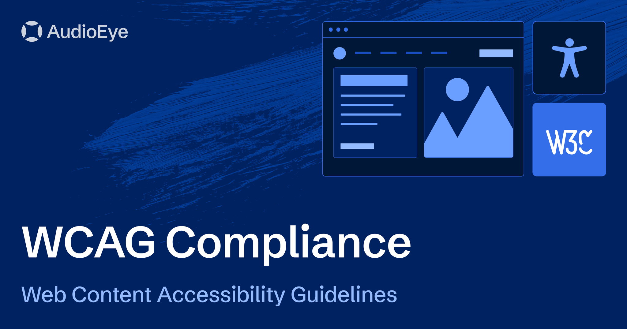 Web Content Accessibility Guidelines (WCAG) Compliance featuring blue icons representing web accessibility and the W3C.