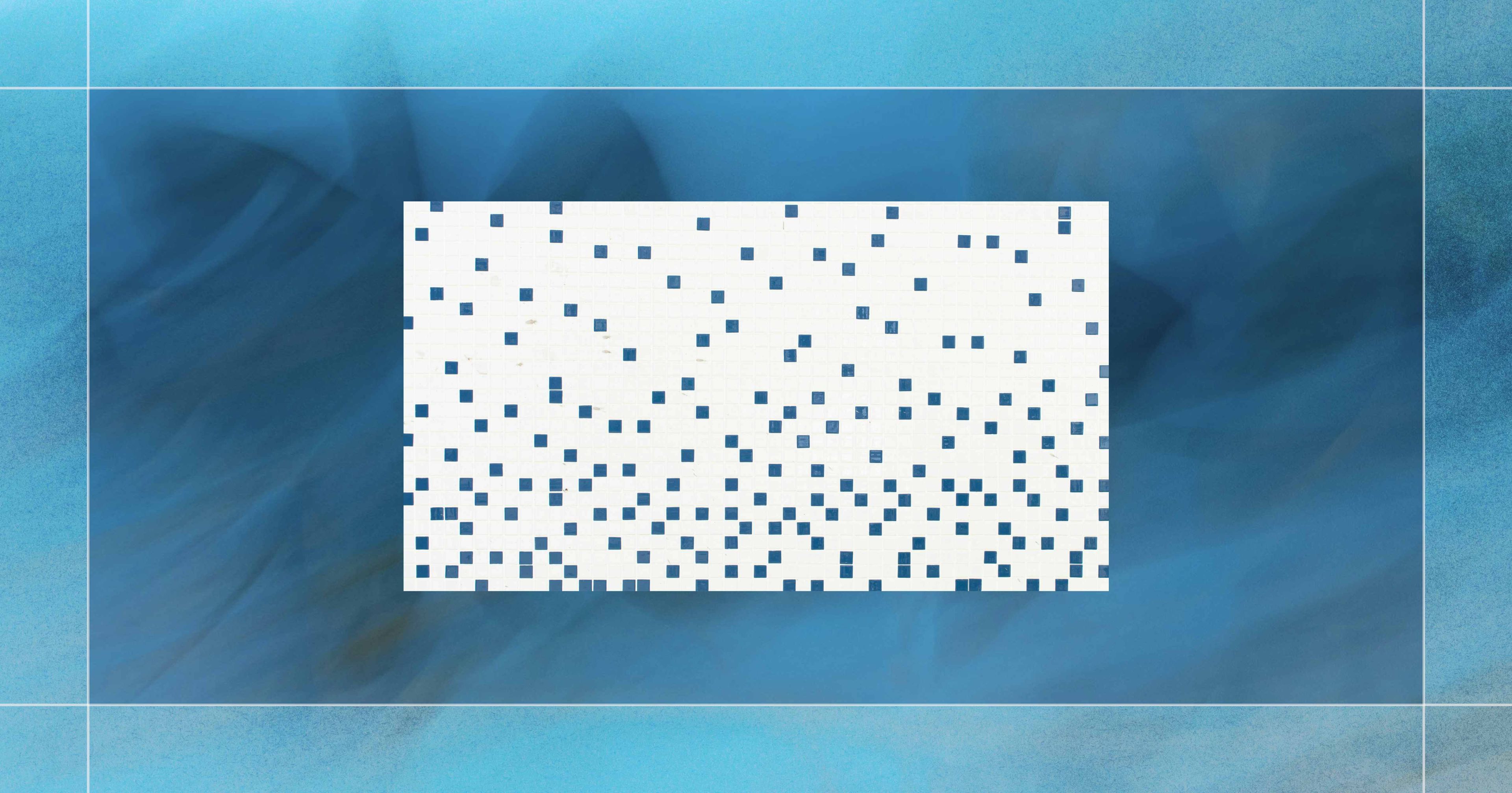 A grid of small blue and white squares on a blue background, resembling a pixelated pattern.