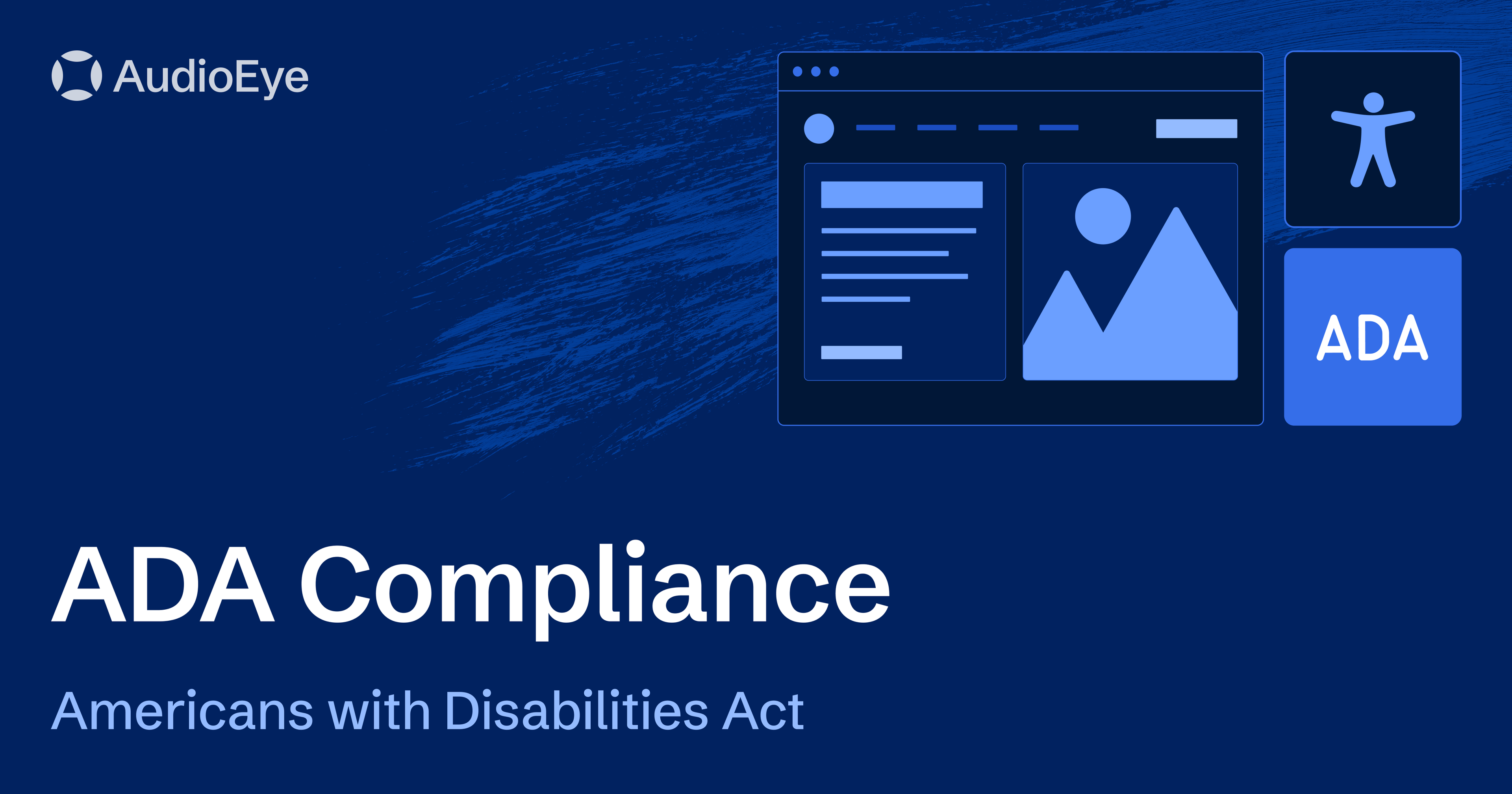 Americans with Disabilities Act (ADA) Compliance featuring blue icons representing web accessibility and the ADA.