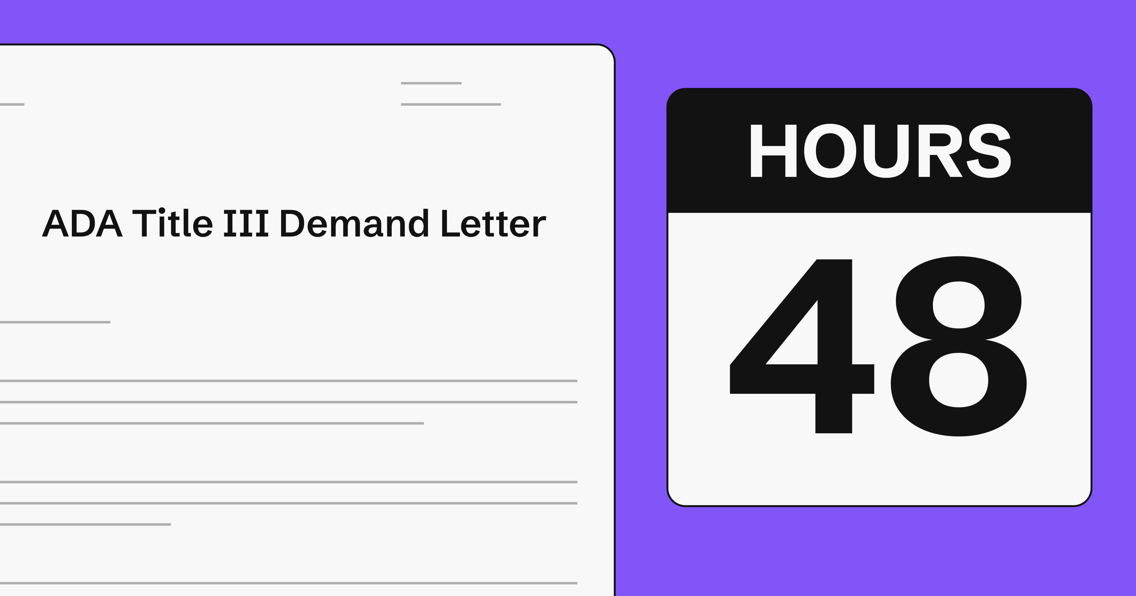 ADA Title III Demand Letter next to a sign reading '48 hours' on a purple background.