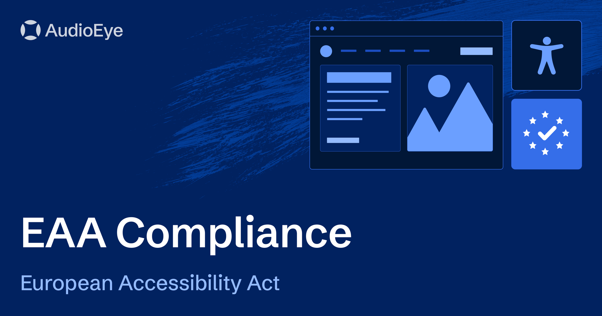European Accessibility Act (EAA) Compliance featuring blue icons representing web accessibility and Europe.