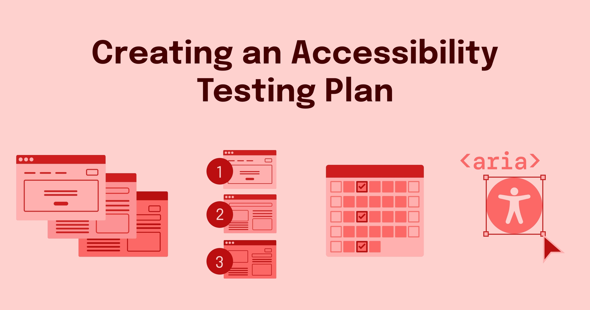 Accessibility Testing Plan: 1 Create list of assets, 2 prioritize, 3 establish regular testing scheudle, 4 consult your designers and developers