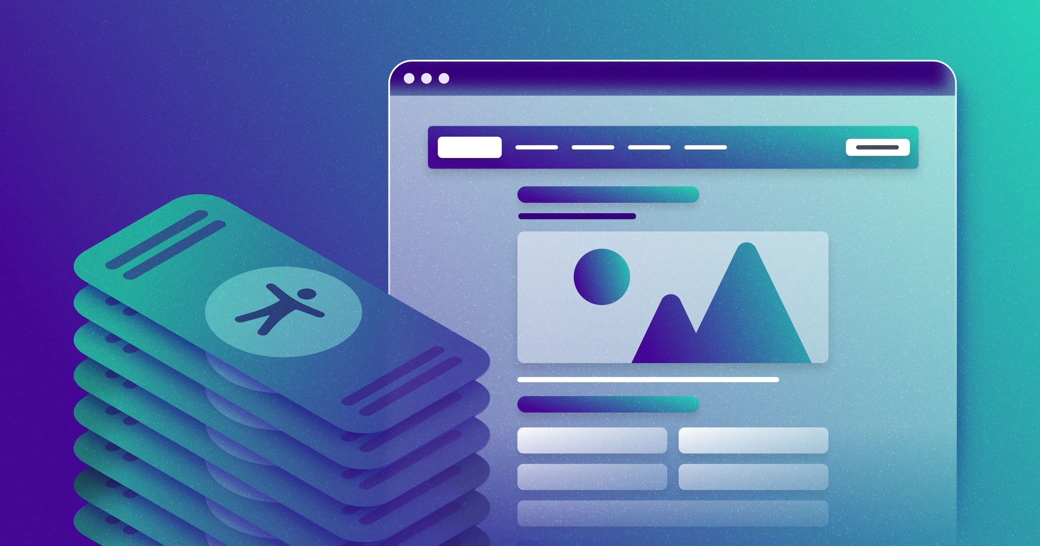 A stylized website, next to a stack of currency that has an accessibility symbol in the middle.