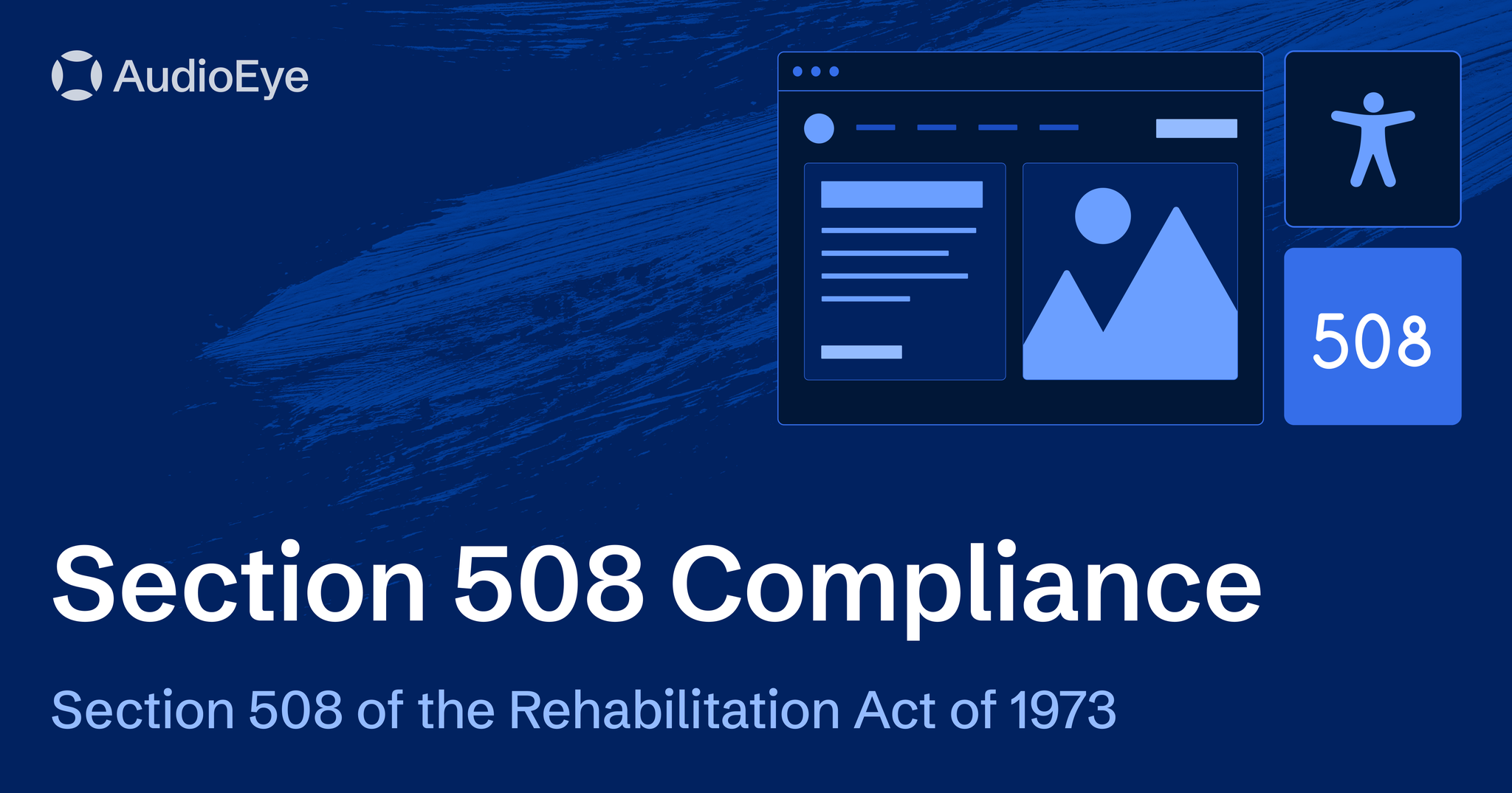 Section 508 of the Rehabilitation Act of 1973 Compliance featuring blue icons representing web accessibility and Section 508.