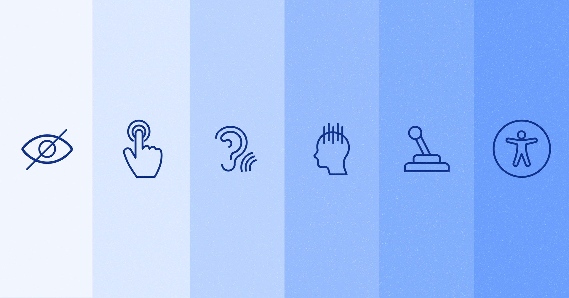 Blue gradient with various accessibility symbols on each panel.