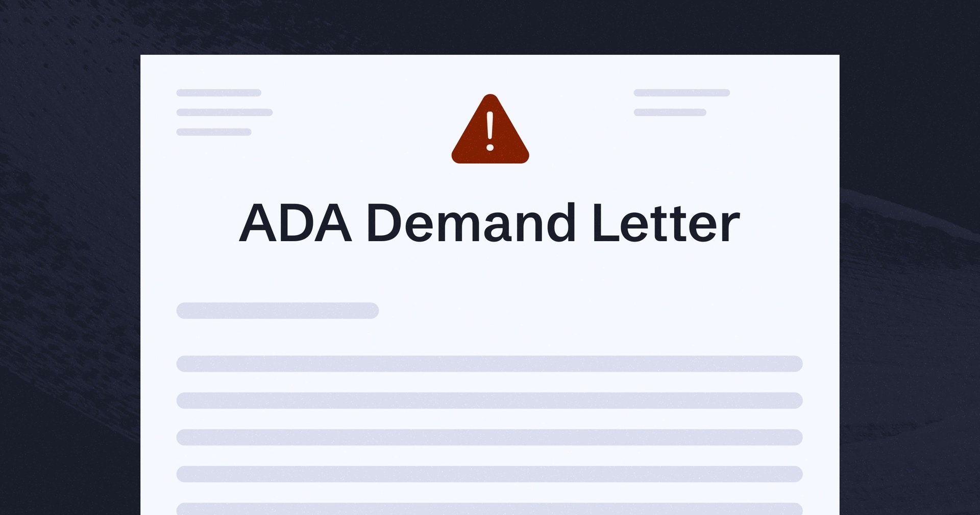 Stylized letter with text at the top reading 'ADA Demand Letter'. A triangular icon with an exclamation mark inside it is over the text.