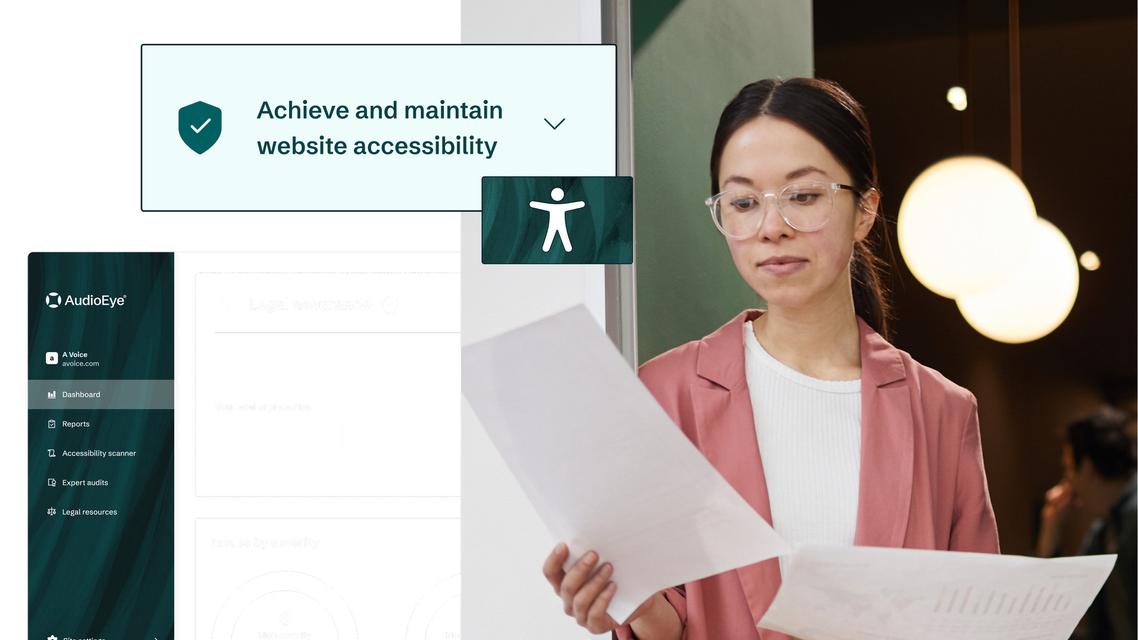audioeye dashboard with person reviewing accessibility scores