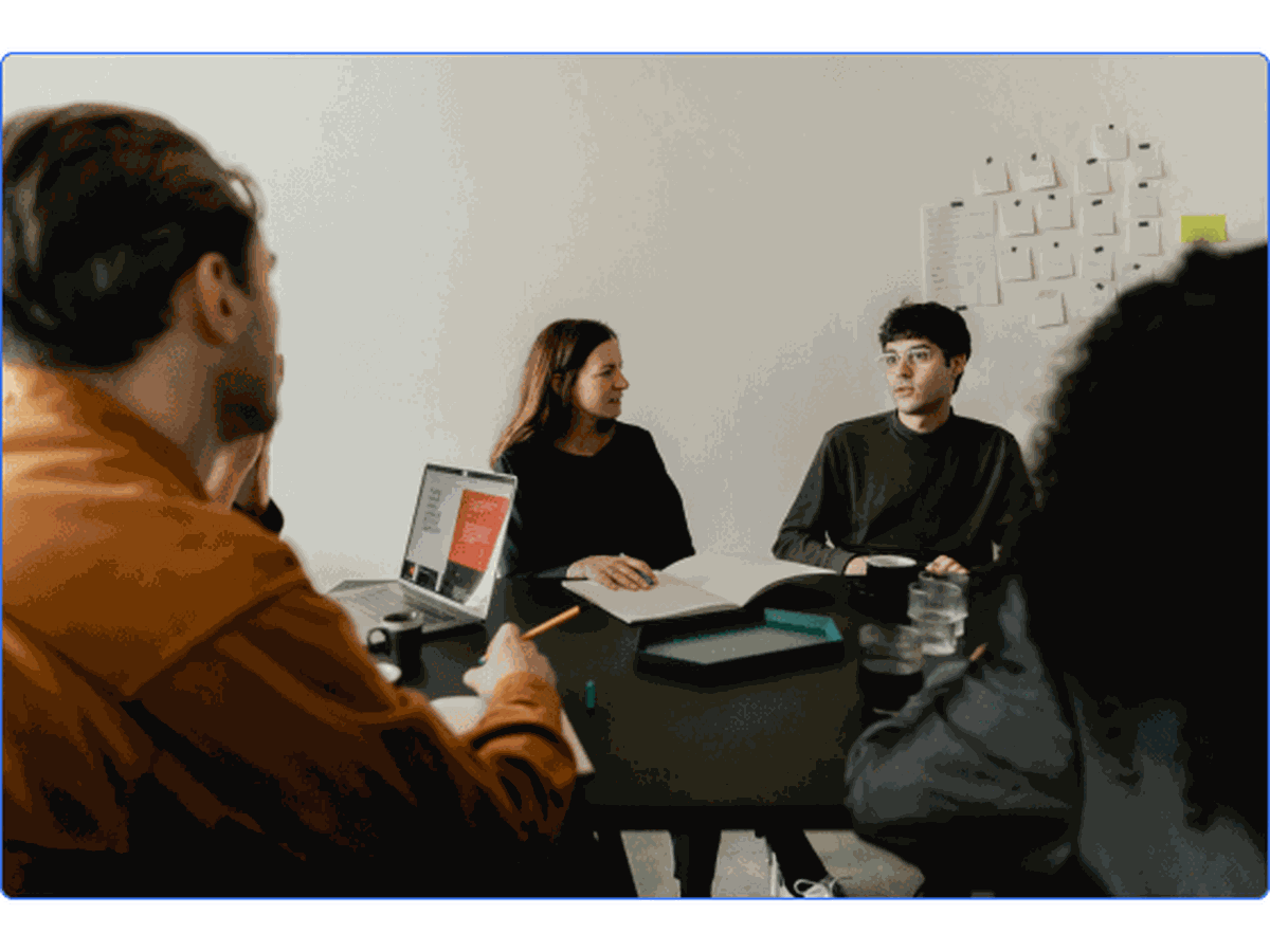 Design team collaborating during a meeting.