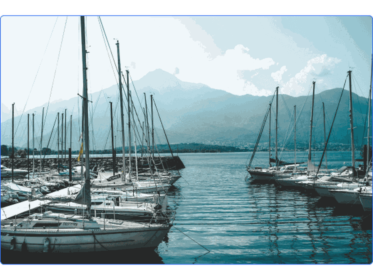 A marina with rows of boats on the water.