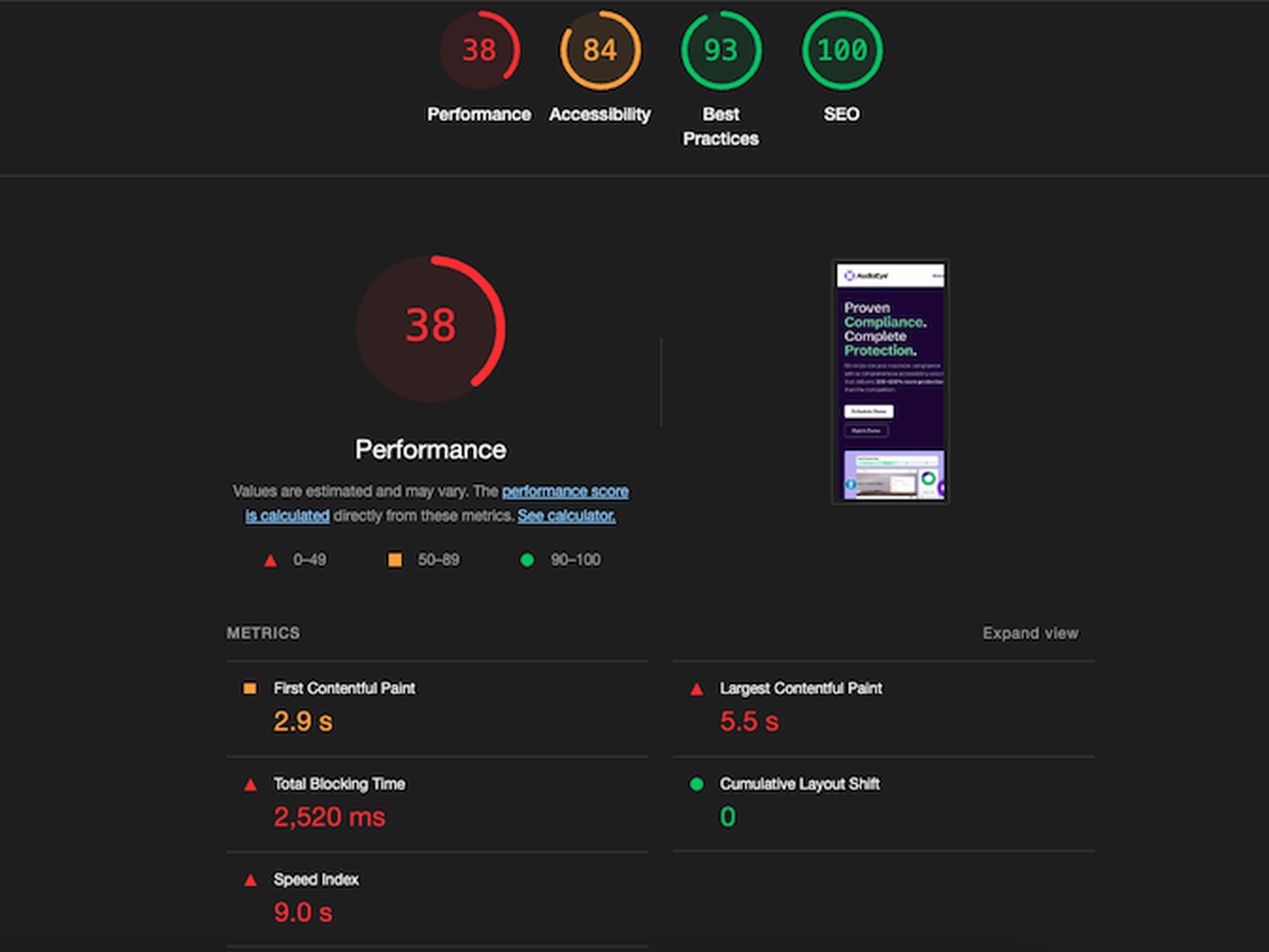 Lighthouse metrics showing performance of new nextjs site.
