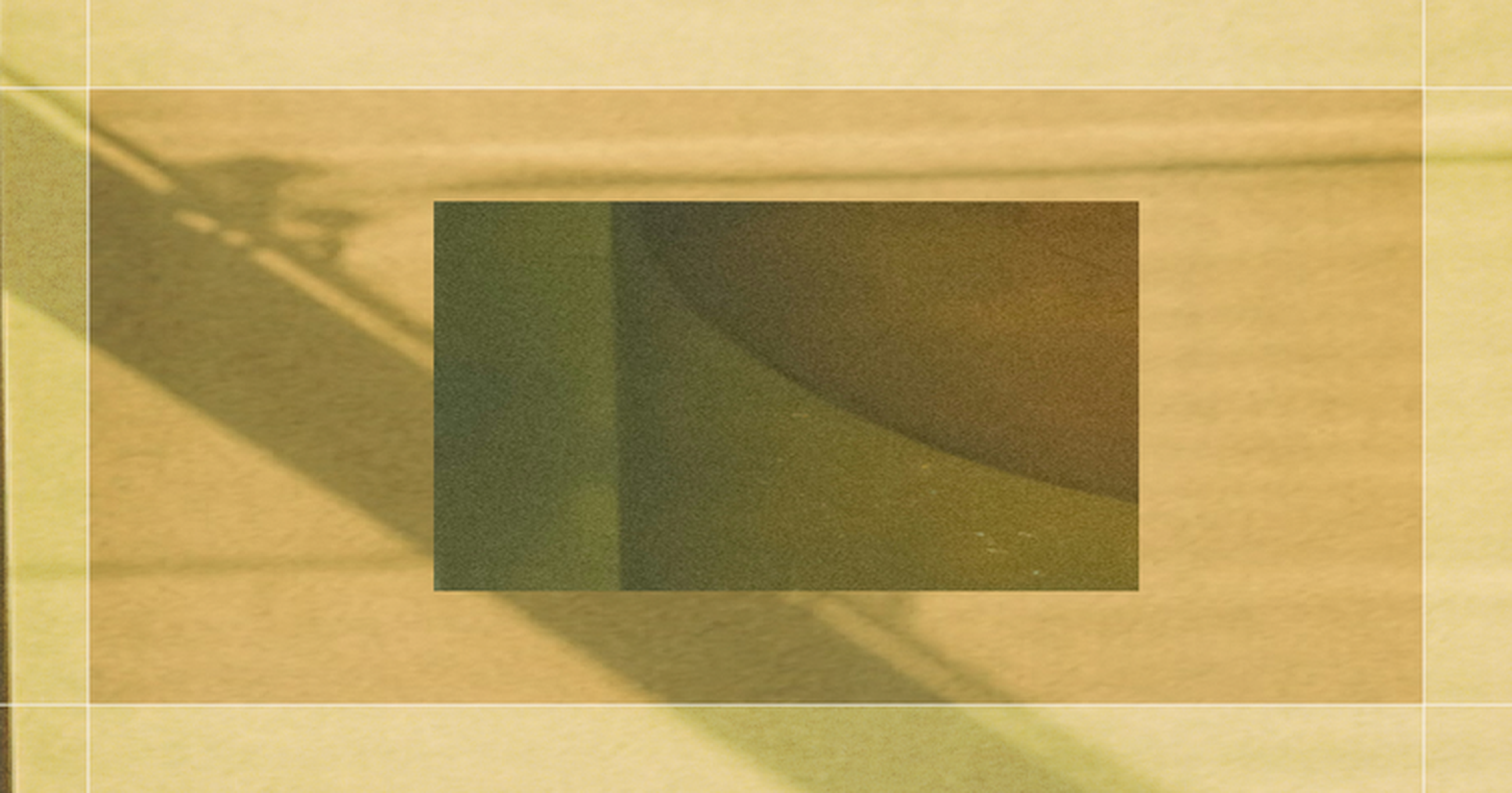Abstract image with intersecting lines and a central dark rectangle against a light brown background, creating a textured and layered effect.