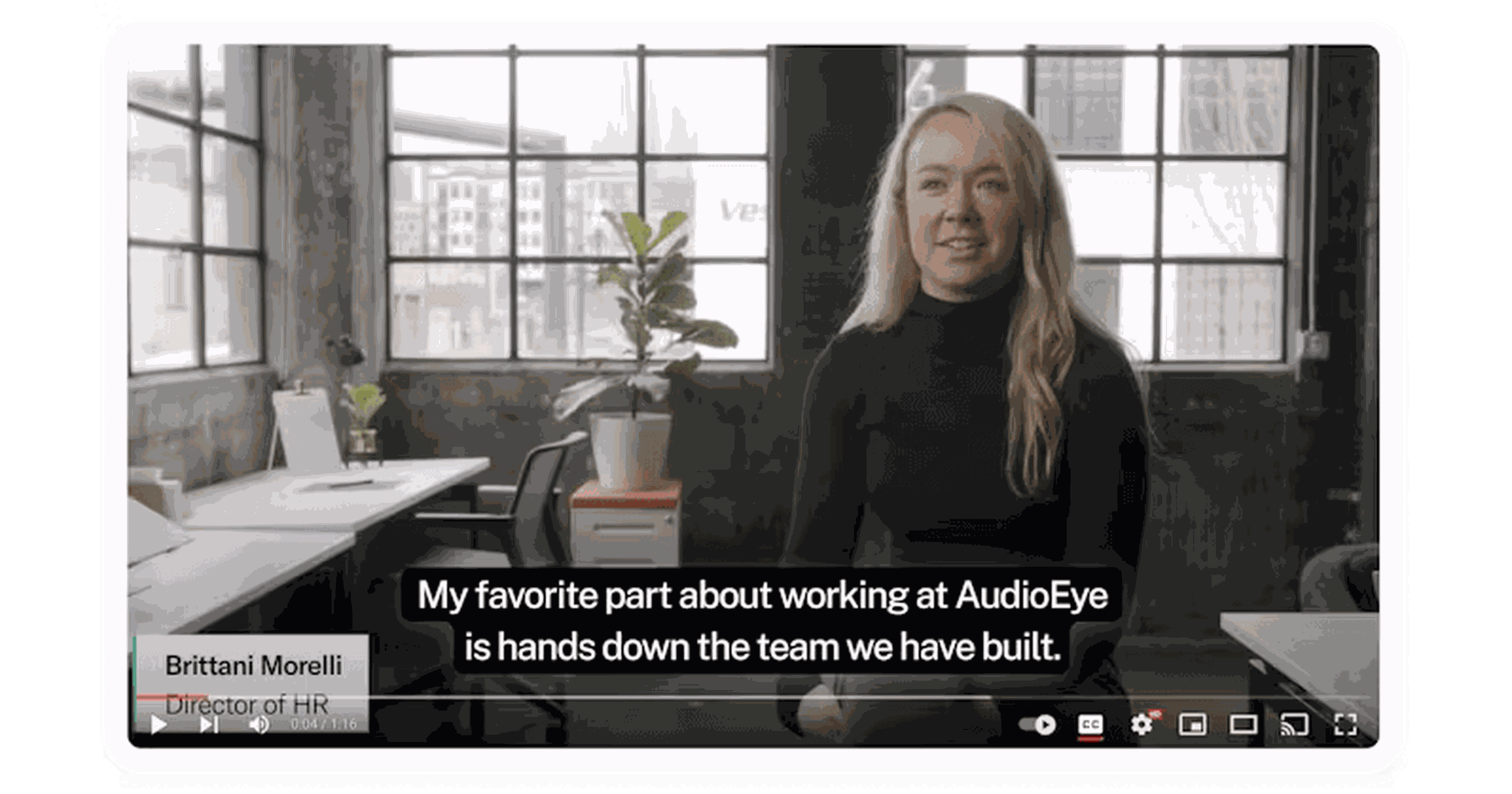 screenshot of youtube video of audioeye team showcasing use of captions