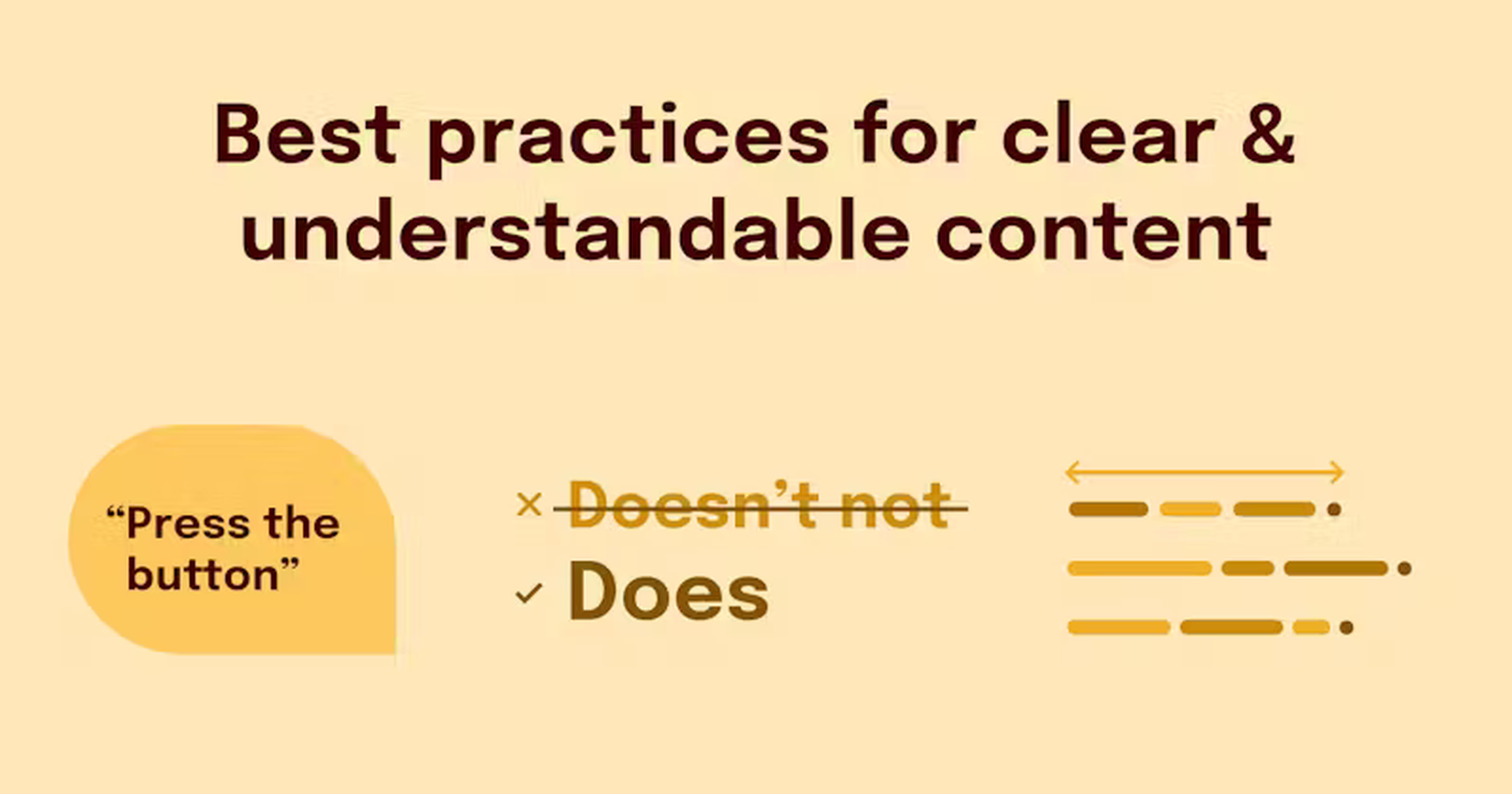 Best practices for clear and understandable content, "press the button", "does" versus "doesn't not"
