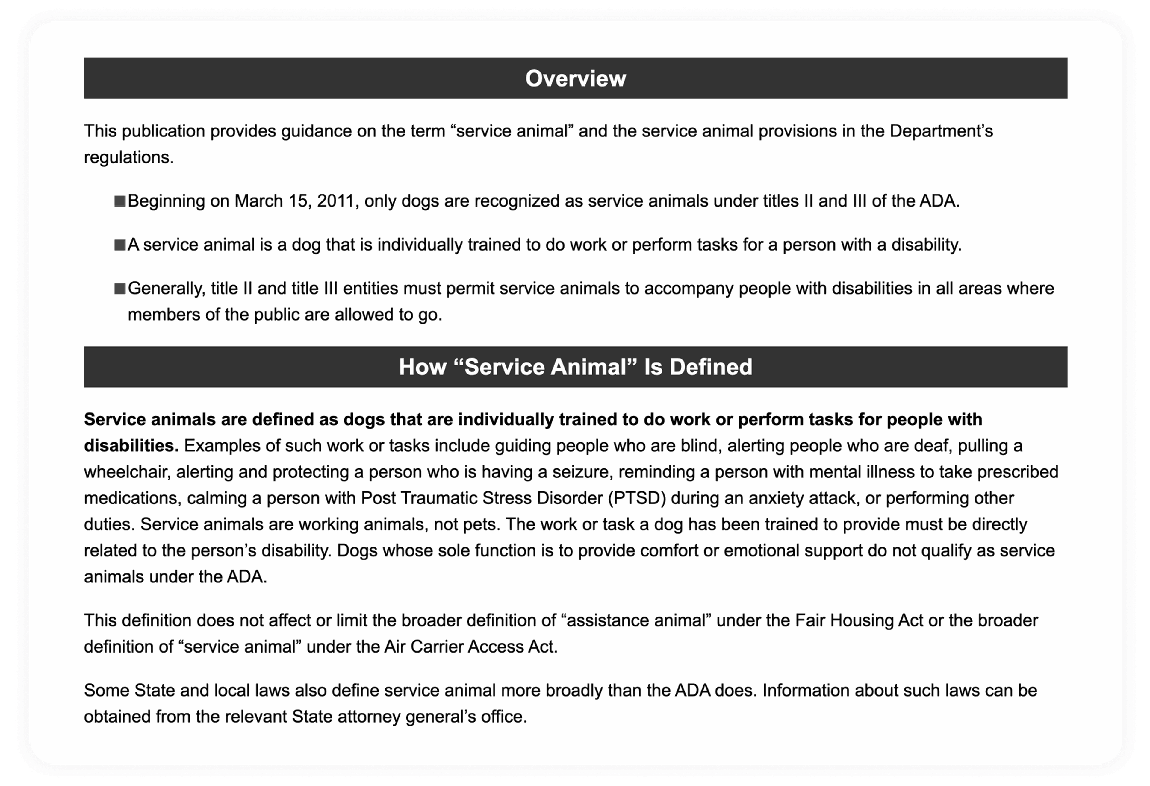 Image of original ADA site overview for service animals