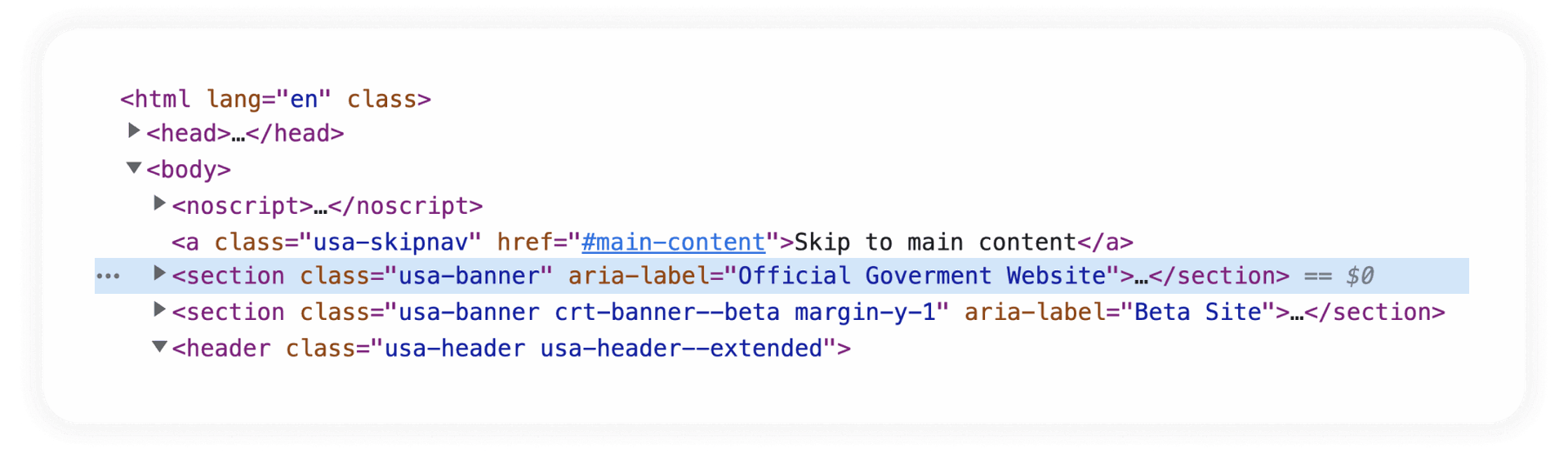 Image of code for updated ADA site with typo