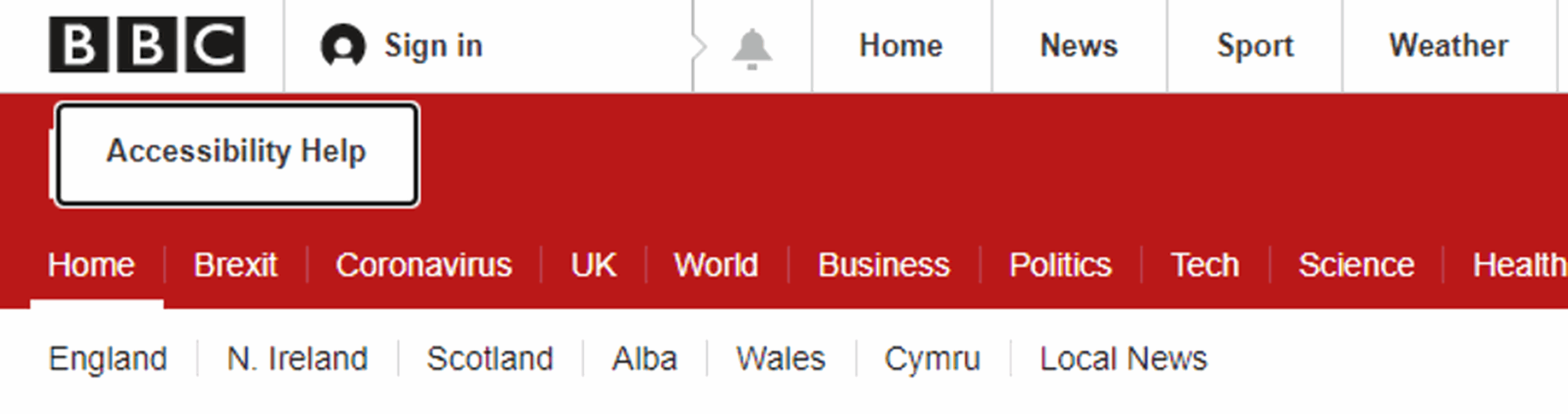 BBC - Screenshot der Seite Hilfe zur Barrierefreiheit